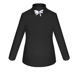 Школьная черная водолазка (блузка) с бантиком для девочки