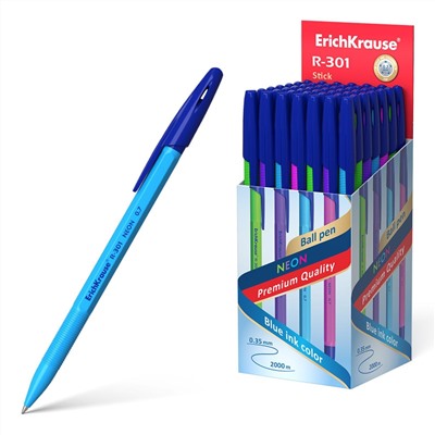 Ручка шариковая ErichKrause R-301 Stick Neon 0.7, цвет чернил синий 53342