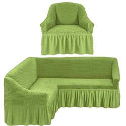 Чехол на угловой диван + 1 кресла "Зеленый"
