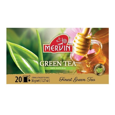 Зеленый чай цейлонский Mervin Ceylon Vihreä tee Hunaja (мёд) 20 шт