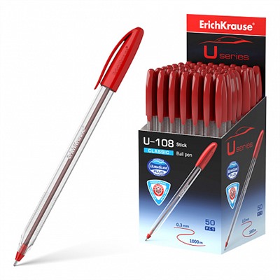 Ручка шариковая 1.0 мм, красная "U-108 Classic Stick,Ultra Glide Technology" (ErichKrause)