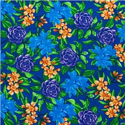 Ткань фланель 150 см Цветы-4 (темно-синий)