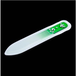Стеклянная пилочка для ногтей с декором из страз зеленая