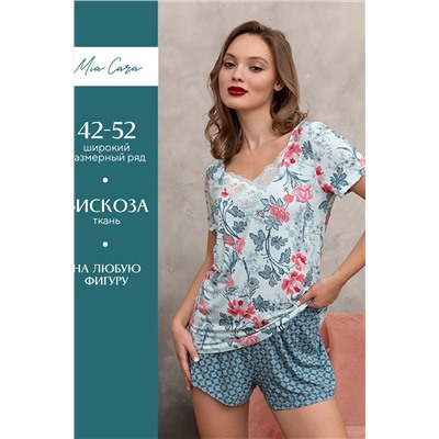 Комплект женский футболка, шорты Mia Cara SS23WJ336 Blueberry Night