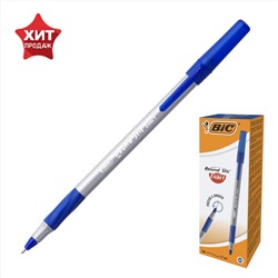 Ручка шариковая, чернила синие, 0.7 мм, тонкое письмо, резиновый упор, BIC Round Stic Exact
