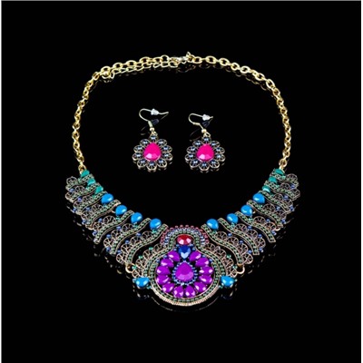Комплект украшений ожерелье + серьги " Княгиня " фиолетовый декор 1шт (57)