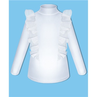 Школьная белая водолазка (блузка) с вертикальными рюшами для девочки