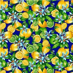 Ткань фланель 150 см Лимоны (темно-синий)