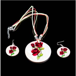 Комплект украшений на шнурке подвеска + серьги " Rose flower " 1шт (93)