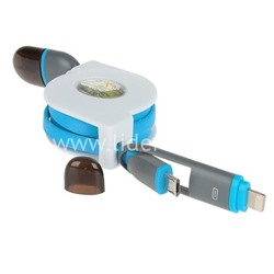 USB кабель 2в1 Lightning и micro USB 1.0 м (синий) АВТОСМОТКА