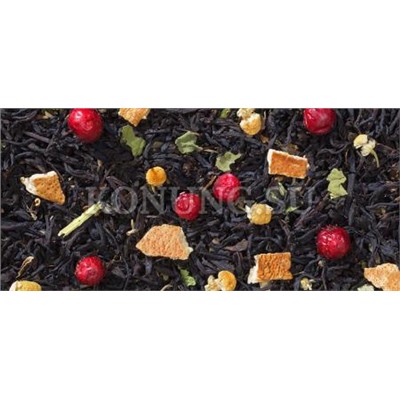 Ароматный  Индийский черный чай, пропитанный тонким ягодным ароматом с добавлением мяты, зверобоя, крапивы, ромашки, эхинацеи, ягод брусники и цедры лимона.
