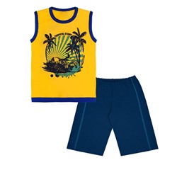 Спортивный комплект для мальчика с шортами и желтой футболкой