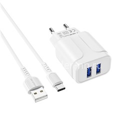 СЗУ Type-C 2 USB выхода 12W (2400mAh/5V) BOROFONE BA37A (белый)