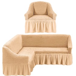 Чехол на угловой диван + 1 кресла "Бежевый"