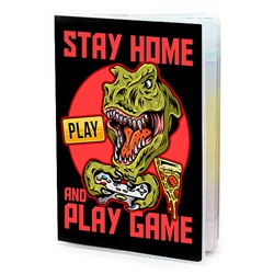 MOB407 Обложка для паспорта ПВХ Динозавр Stay home play game