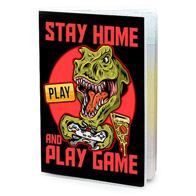 MOB407 Обложка для паспорта ПВХ Динозавр Stay home play game