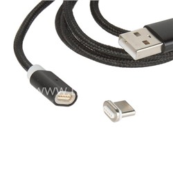 USB кабель для USB Type-C 1.0м текстиль/МАГНИТНЫЙ (черный) в коробке