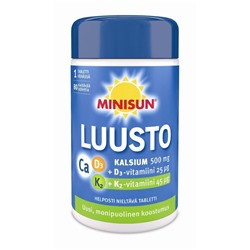 Minisun Luusto Ca 500mg +D3 25mkg +K2 45mkg (Кальций, Витамин D3, Витамин K2) жевательные таблетки - 80 шт