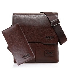 Мужская сумка JE_EP BU_LU_O 506   кошелёк в подарок! цвет: темно коричневый   ширина 23-24см.,высота 25-26см.