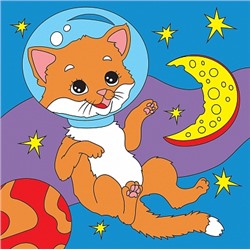 Роспись по холсту 15х15см "Котёнок в космосе" (Арт. ХК-7177)