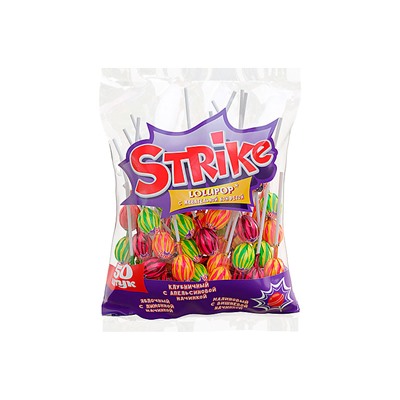 «Strike», карамель на палочке с жевательной конфетой, 565 г