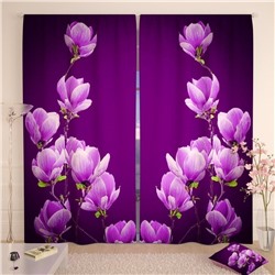 Фотошторы Цветы магнолии на пурпурном фоне