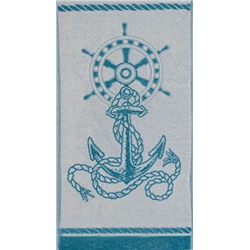 Полотенце 40х70 махровое Морское, якорь-2 4474 (голубой)
