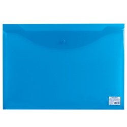Папка-конверт на кнопке А3 Brauberg 180мкм пластик прозрачная синяя (1/10)
