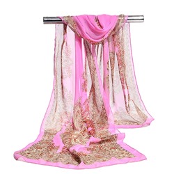 Шифоновый шарф узор коричневый пейсли розовый