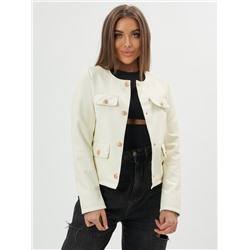 Короткая кожаная куртка женская белого цвета 245Bl