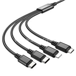 USB кабель 4в1 Lightning/micro USB/Type-C*2 1.0м HOCO X76 (черный) 2.0A