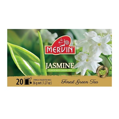 Зелёный чай цейлонский Mervin Ceylon Vihreä tee Jasmine (жасмин) 20 шт