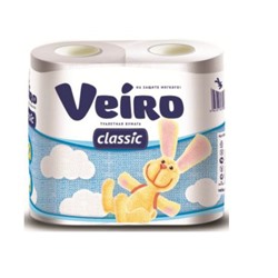 Туалетная бумага VEIRO Classic 2 слоя 4шт/уп белая без аромата 17м/155листов (12/576)