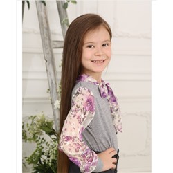 Серый джемпер(блузка)для девочки с бантом-галстуком 809224-ДНШ21