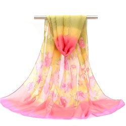 Шифоновый шарф узор розовые цветы розовый кант