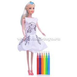 Кукла с набором фломастеров и в платье для рисования