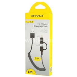 USB кабель 2в1 для iPhone 5/6/6Plus/7/7Plus/micro USB AWEI CL-53 витой (черный)