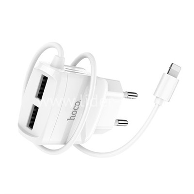 СЗУ Lightning 2 USB выхода (2400mAh/5V) HOCO C59A (белый) ЛИТОЕ