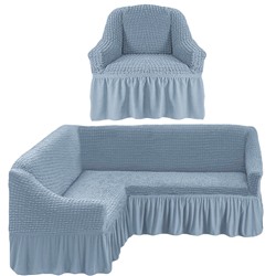 Чехол на угловой диван + 1 кресла "Голубой"