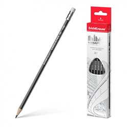 Чернограф трехгр карандаш с ластиком MEGAPOLIS HB (12 шт)