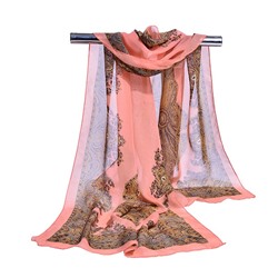 Шифоновый шарф узор пейсли розовый