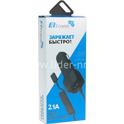 АЗУ ELTRONIC Premium Micro USB с USB выходом (2100mAh) коробка (витой/черный) ЛИТОЕ