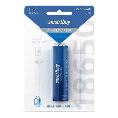 Акк Li-ion 18650 2200мАч SmartBuy 1xBL 3.7V без защиты выс.конт. (10/100)