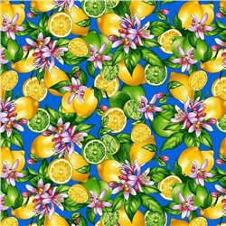 Ткань фланель 150 см Лимоны (голубой)
