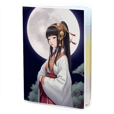 MOB705 Обложка для паспорта ПВХ Девушка в кимоно и полнолуние