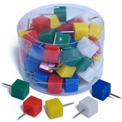 Кнопки силовые 60шт. цветные кубики, прозрачная пластиковая банка 1012(489) /1 /24 /0 /384