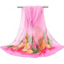 Шифоновый шарф узор розы розовый