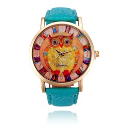 WA105 Часы наручные Сова, d.3,5см, цвет бирюзовый