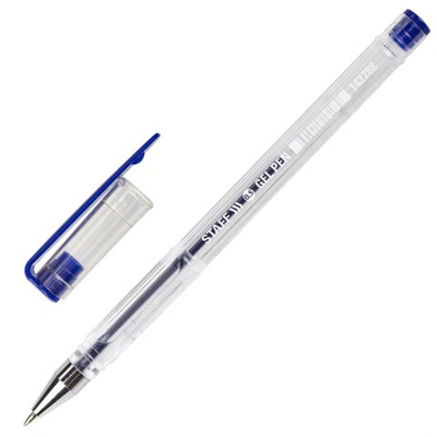 Ручка гелевая STAFF Basic GP-789, СИНЯЯ, корпус прозрачный, хром, детали, узел 0,5 мм, 142788