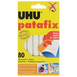 Подушечки клеящие UHU Patafix, 80 шт., бесследное удаление, многоразовые, белые, 39125 Код 605787